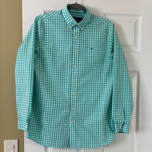 Vineyard Vines Boys Turquoise Gingham Button-Down Shirt XL